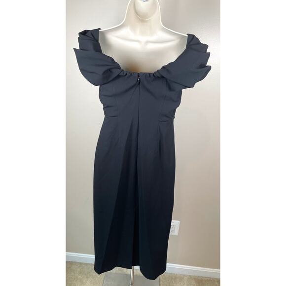 A.L.C. Nora Ruched Off the Shoulder Black Midi Dress Size 2 - Picture 6 of 8